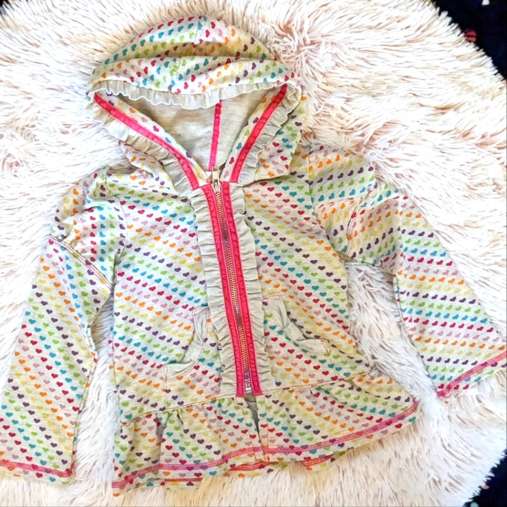 BABY SARA Rainbow Heart Peplum Ruffled Zip-up Hooded Sweatshirt 3T